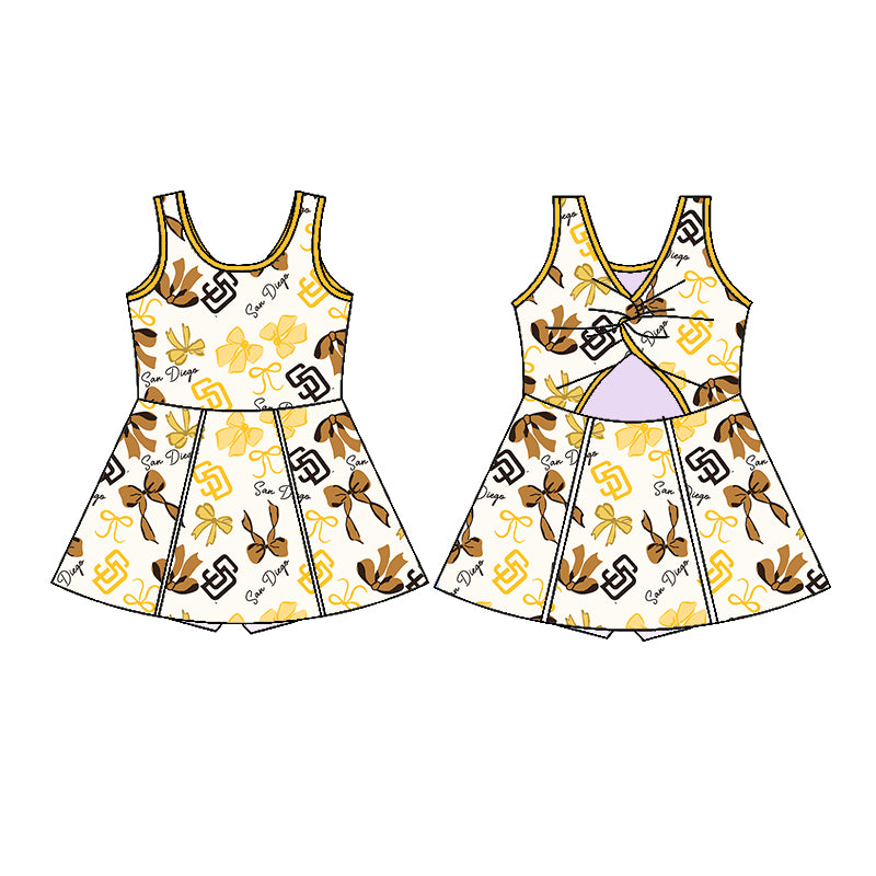 (Custom Design Preorder MOQ 5 Each Color) Team's SAN DIEGO Bows Print Girls Summer Clothes Sisters Matching Wear
