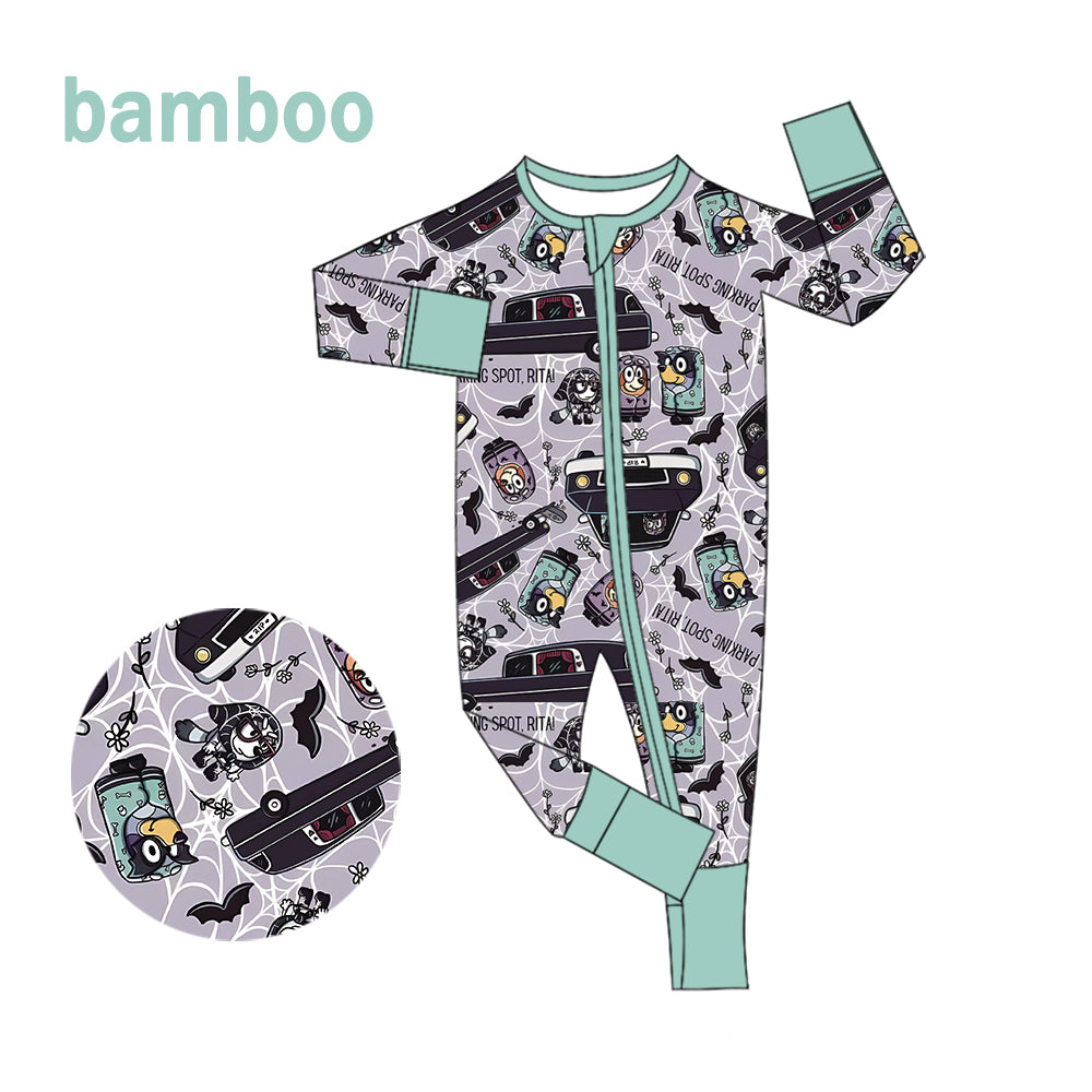 (Custom Design Preorder MOQ 20) Cartoon Dog Print Baby Halloween Long Sleeve Bamboo Sleeper Zipper Romper