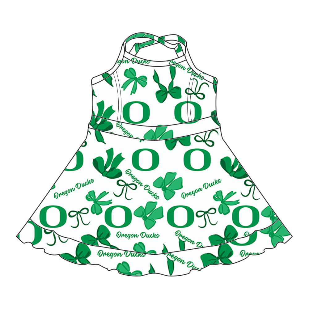 (Custom Design Preorder MOQ 5 Each Color) Team's Oregon Ducks Bows Print Girls Summer Clothes Sisters Matching Wear