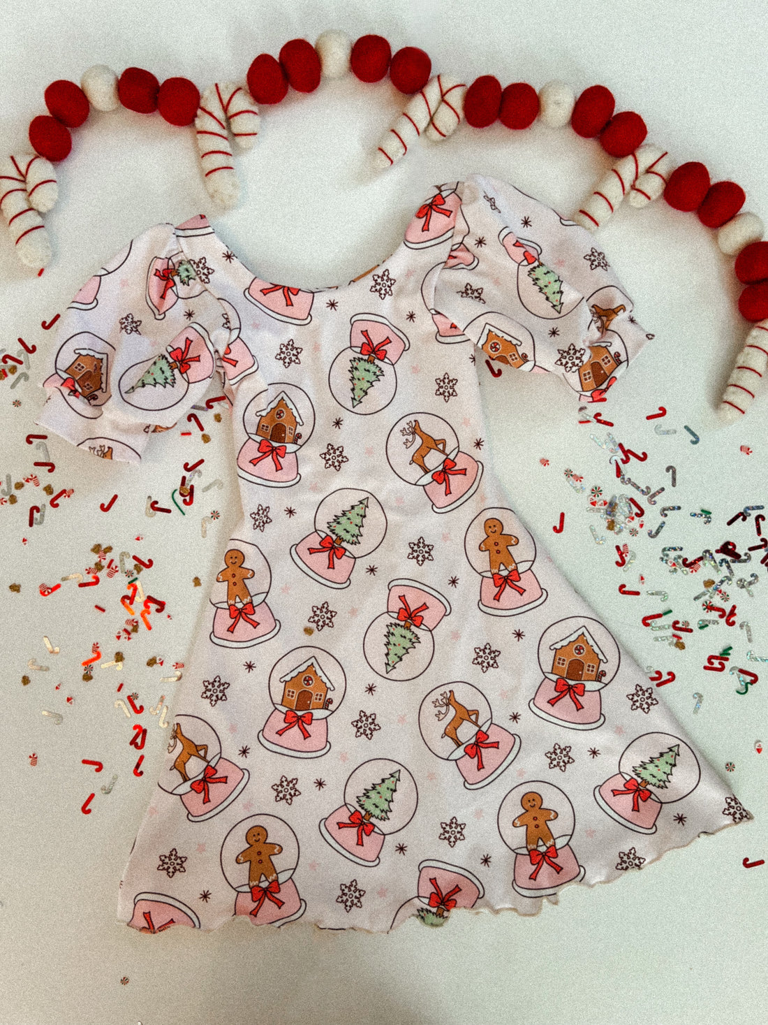 (Custom Design Preorder MOQ 5) Crystal Ball Print Girls Christmas Knee Length Dress