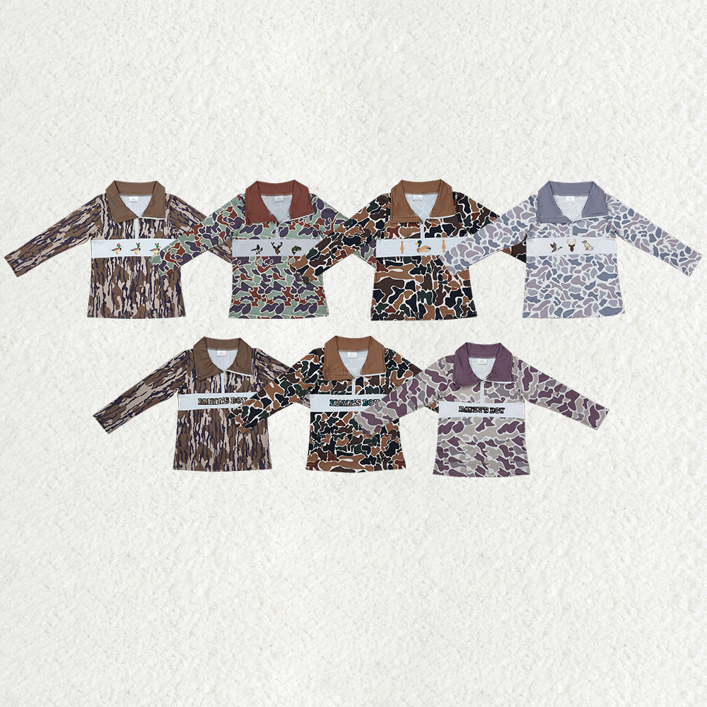 7 Colors Camo Embroidery Boys Pullover Zipper Top Brothers Wear