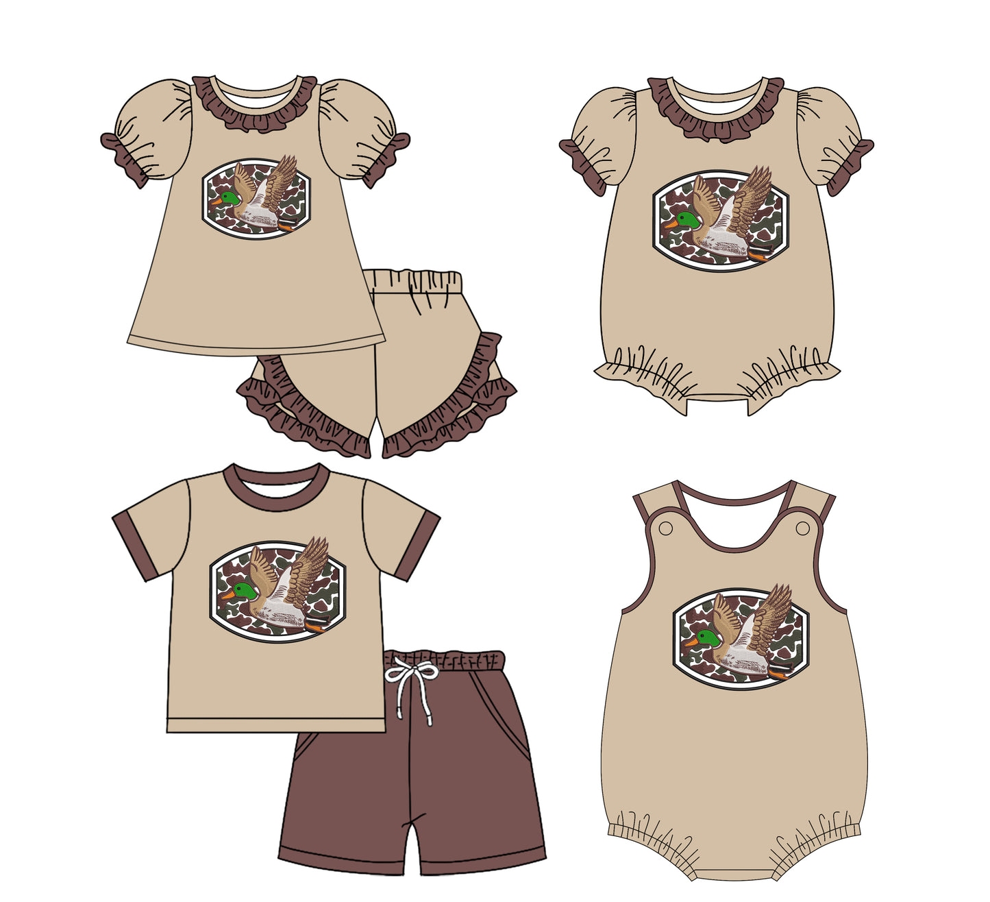 11.29(Custom Design Preorder MOQ 5 Each Design) Duck Camo Brown Print Kids Summer Matching Clothes Sibling Wear
