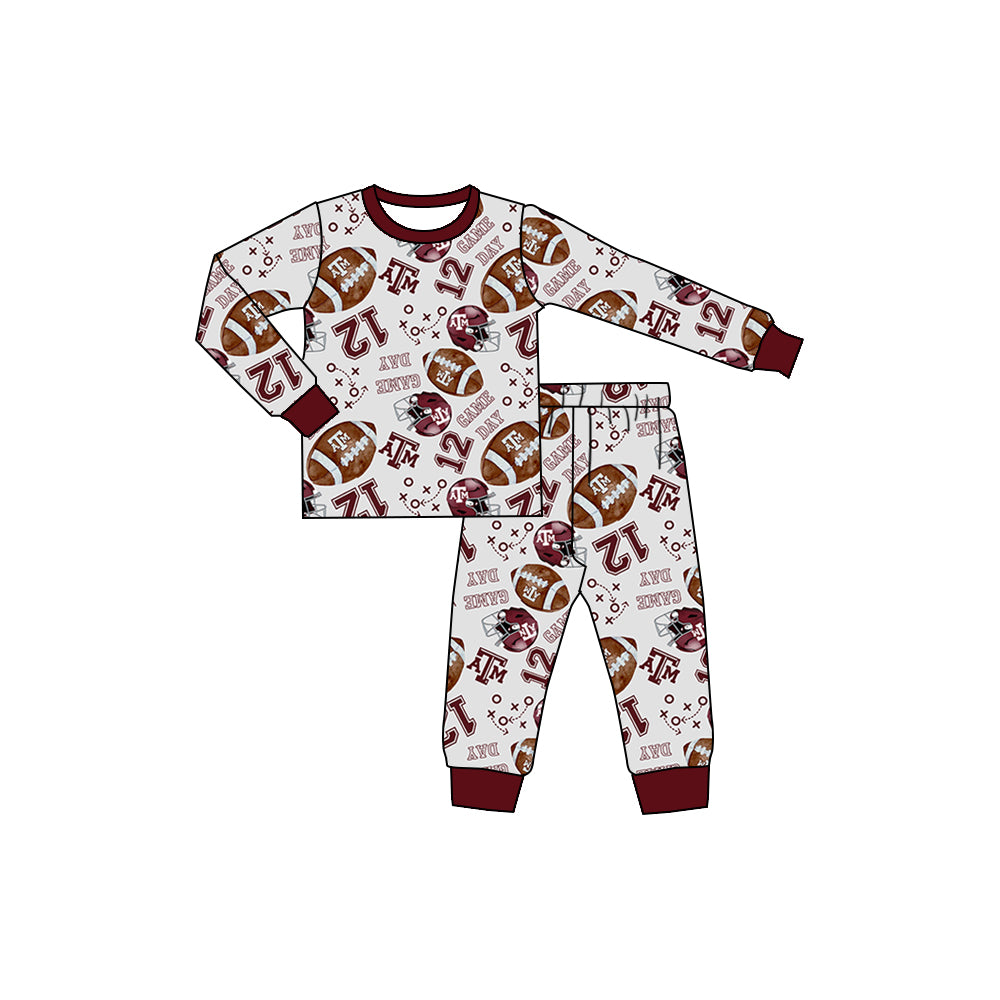 (Custom Design Preorder MOQ 5) Team's Texas A&M Game Day Football Print Pants Kids Fall Pajamas Clothes Set