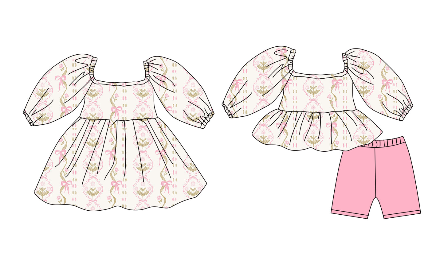 12.9 (Custom Design Preorder MOQ 5 Each Design) Pink Flowers Bunny Print Girls Summer Matching Clothes Sisters Wear