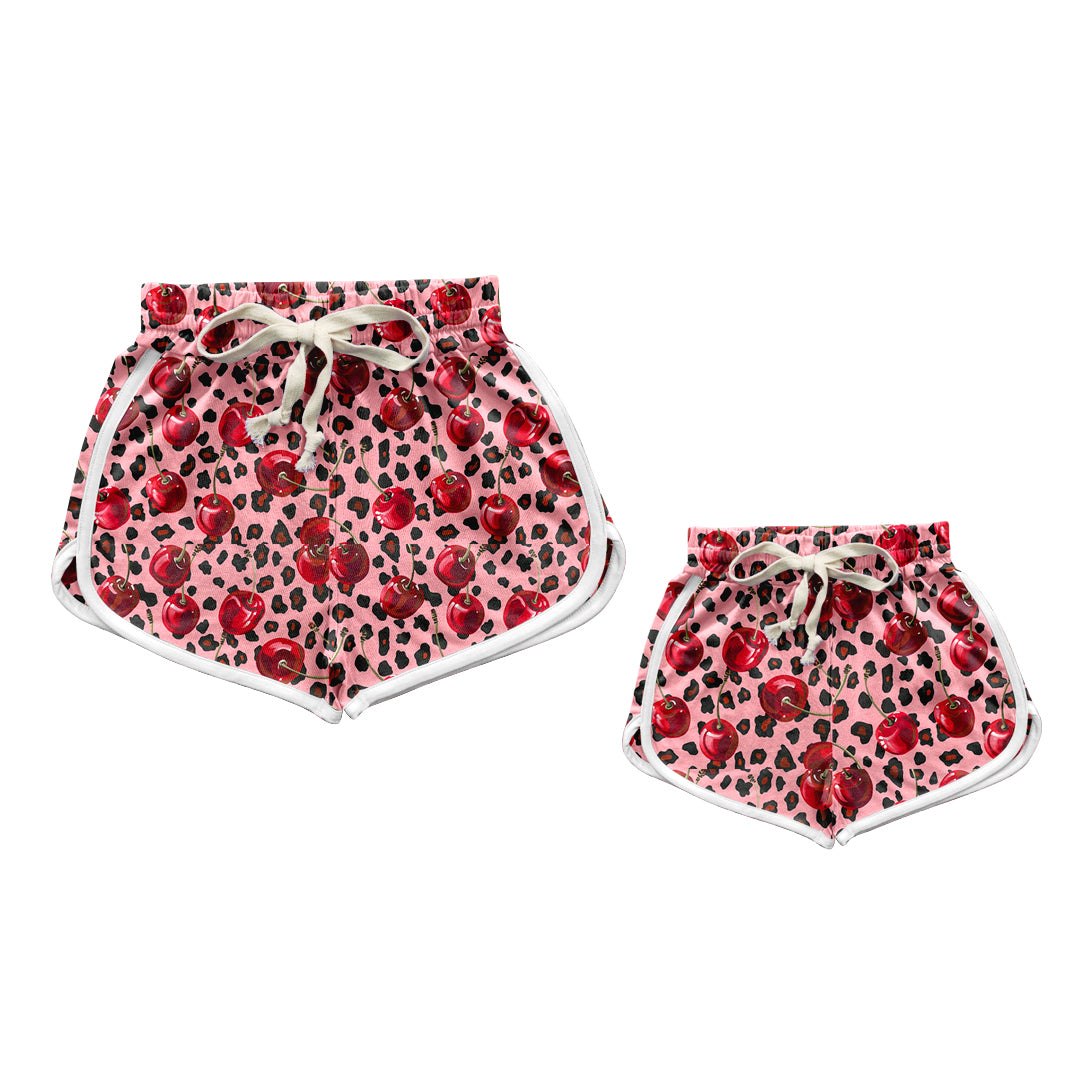 12.9(Custom Design Preorder MOQ 5 Each Design) Cherry Leopard Red Print Summer Shorts Mom and Me Matching Clothes