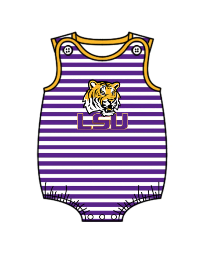(Custom Design Preorder MOQ 5 Each Design) Team's LSU Tigers Stripes Print Boys Summer Matching Clothes Brothers Wear