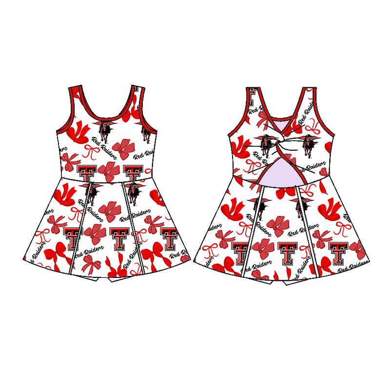 (Custom Design Preorder MOQ 5 Each Color) Team's Texas Tech Red Raiders Bows Print Girls Summer Clothes Sisters Matching Wear