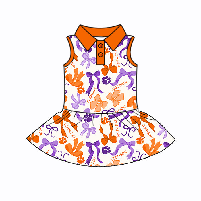 (Custom Design Preorder MOQ 5 Each Color) Team's CLEMSON Bows Print Girls Summer Clothes Sisters Matching Wear