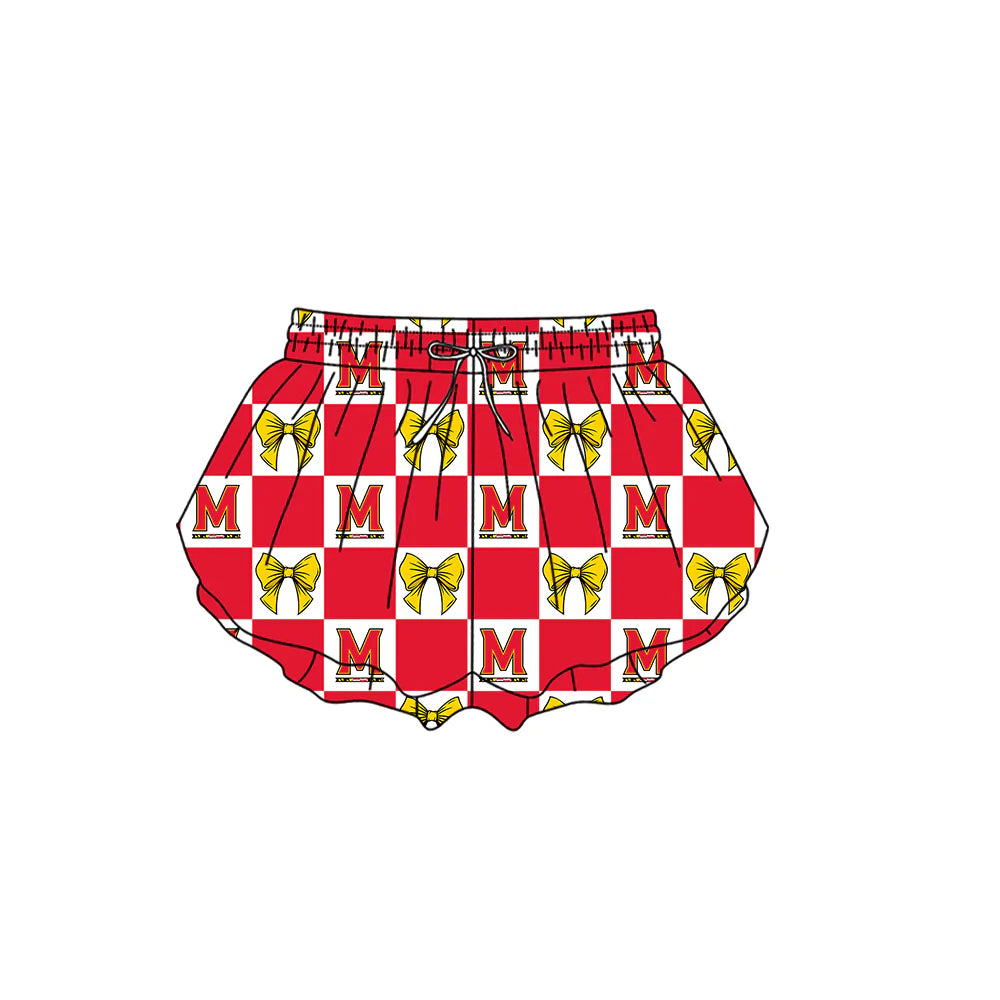 (Custom Design Preorder MOQ 5 Each Color) Team's Maryland Terrapins Bows Plaid Print Girls Summer Clothes Sisters Matching Wear