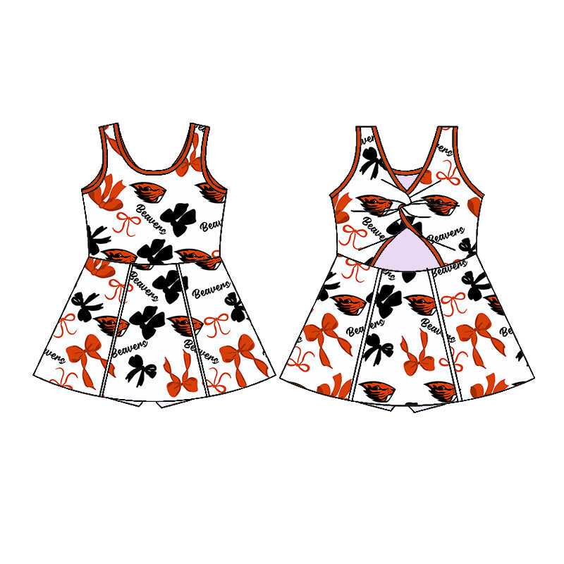 (Custom Design Preorder MOQ 5 Each Color) Team's Oregon State Beavers Bows Print Girls Summer Clothes Sisters Matching Wear