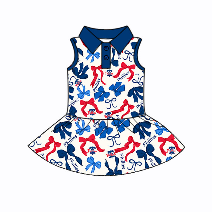 (Custom Design Preorder MOQ 5 Each Color) Team's PHILLIES Bows Print Girls Summer Clothes Sisters Matching Wear