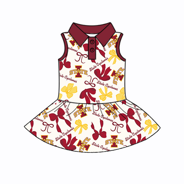 (Custom Design Preorder MOQ 5 Each Color) Team's STATE Bows Print Girls Summer Clothes Sisters Matching Wear