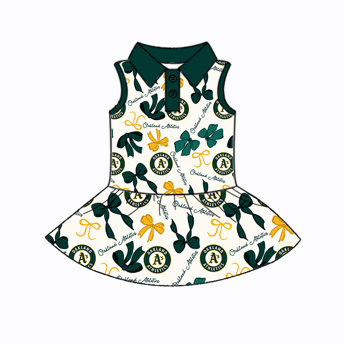 (Custom Design Preorder MOQ 5 Each Color) Team's OAKLAND ATHLETICS Bows Print Girls Summer Clothes Sisters Matching Wear