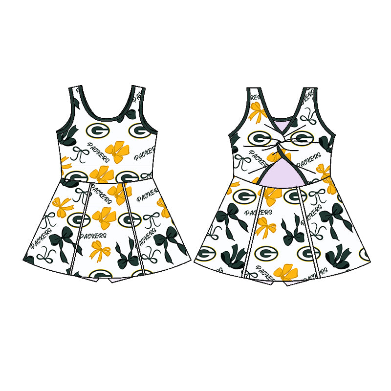 (Custom Design Preorder MOQ 5 Each Color) Team's PACKERS Bows Print Girls Summer Clothes Sisters Matching Wear
