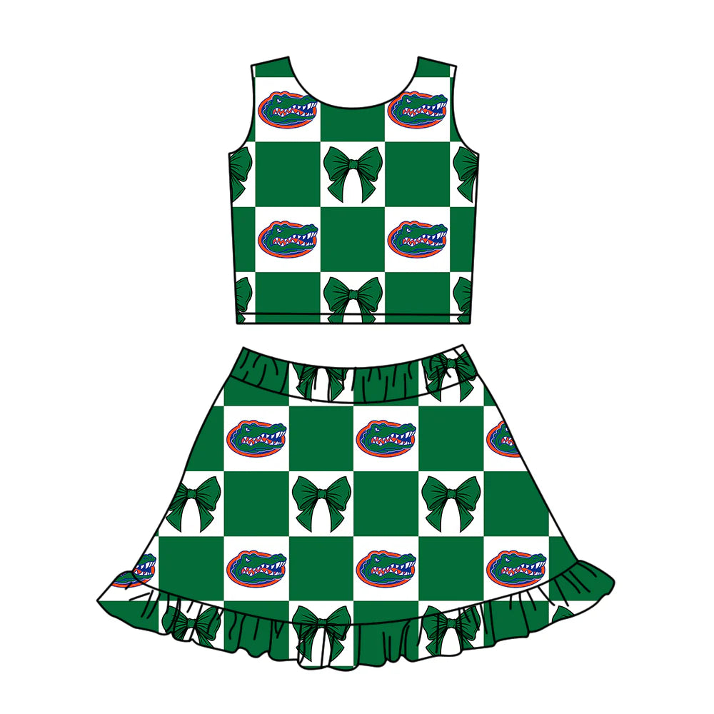 (Custom Design Preorder MOQ 5 Each Color) Team's Florida Bows Plaid Print Girls Summer Clothes Sisters Matching Wear