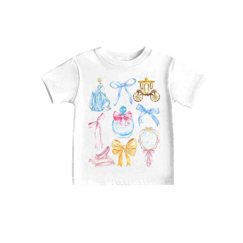 (Custom Design Preorder MOQ 5)NO.2 Cartoon Princess Bows Print Girls Summer Tee Shirts Top