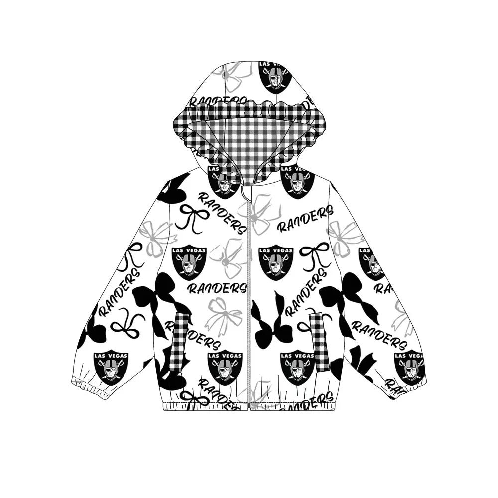 (Custom Design Preorder MOQ 5) Team's Las Vegas Raiders Bows Print Pockets Girls Long Sleeve Zipper Jackets Top