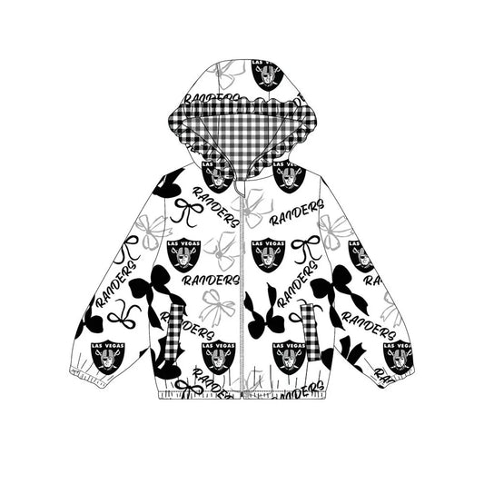 (Custom Design Preorder MOQ 5) Team's Las Vegas Raiders Bows Print Pockets Girls Long Sleeve Zipper Jackets Top