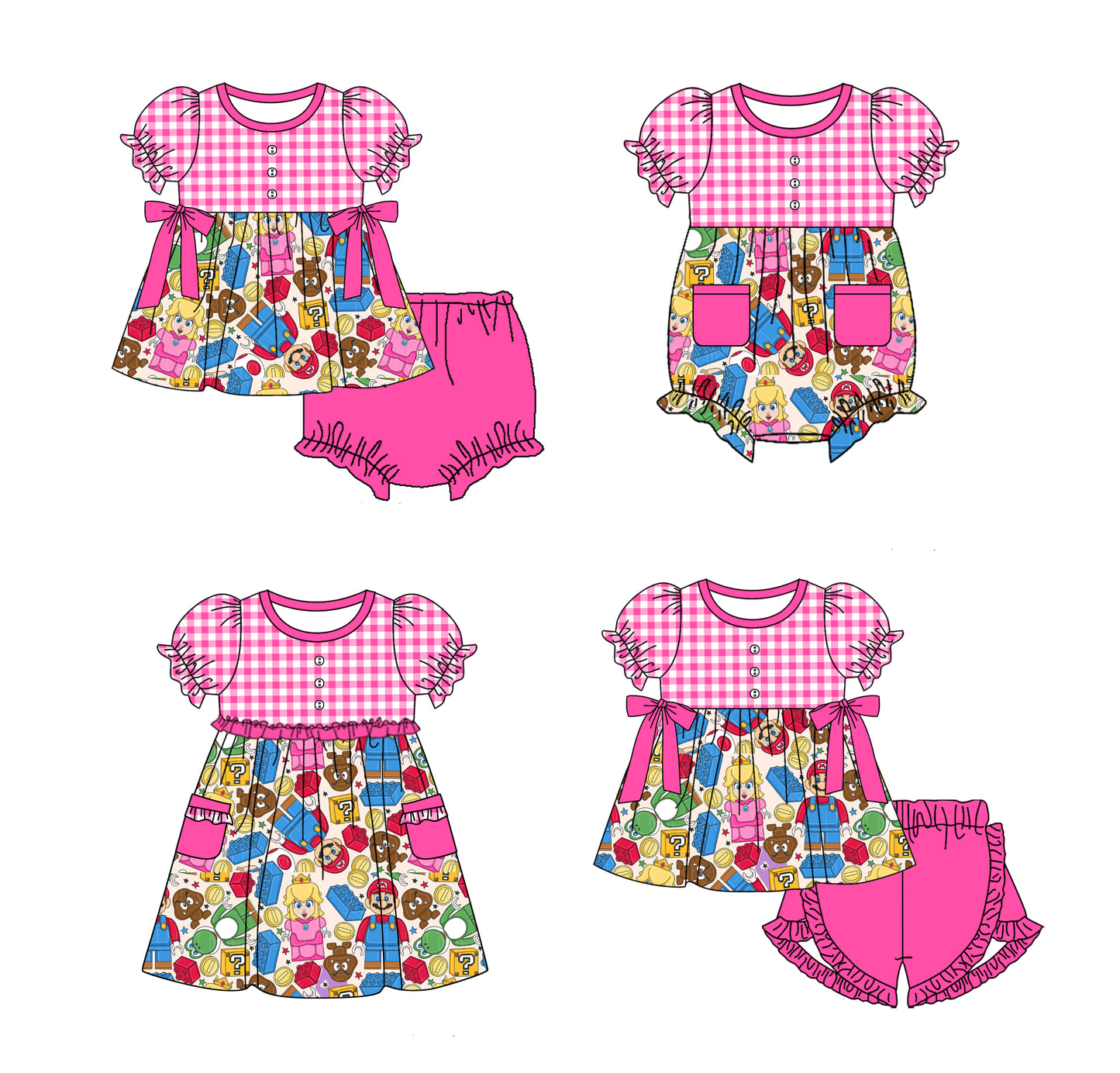 12.9(Custom Design Preorder MOQ 5 Each Design) Cartoon Pineapple Flowers Print Girls Summer Matching Clothes Sisters Wear