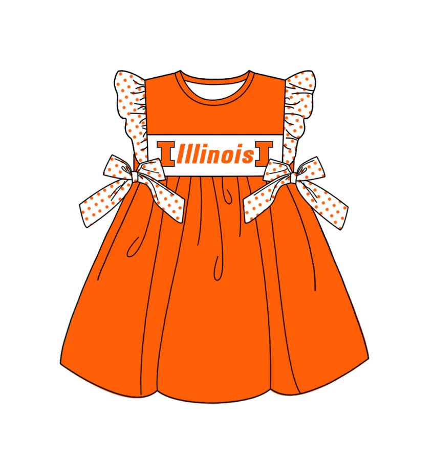 (Custom Design Preorder MOQ 5) Team's ILLINOIS Print Girls Knee Length Dress