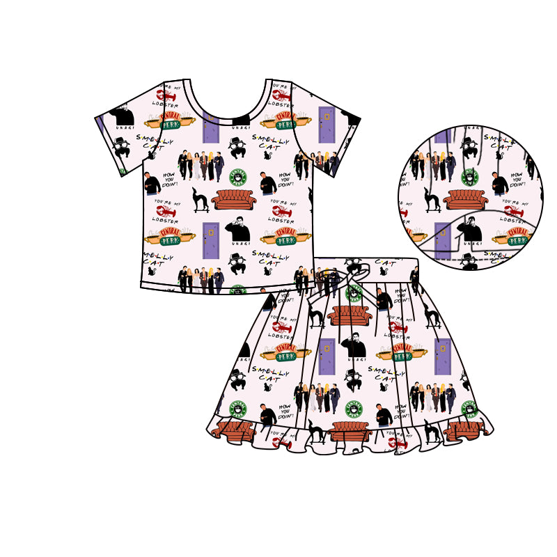 (Custom Design Preorder MOQ 5) Friends Top Skirts Shorts Girls Summer Clothes Set