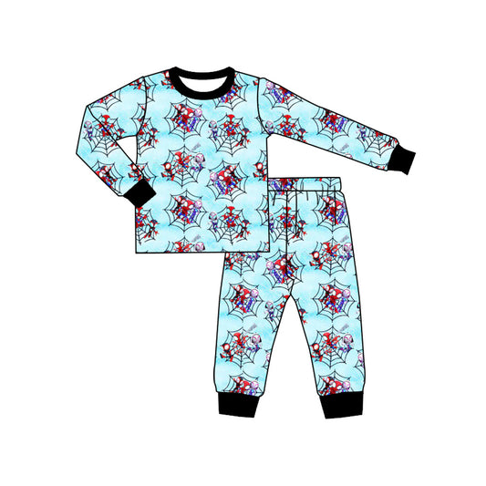 (Custom Design Preorder MOQ 5) Cartoon Spider Web Print Boys Fall Pajamas Clothes Set