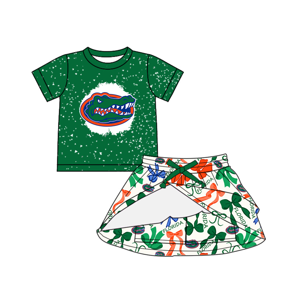 (Custom Design Preorder MOQ 5 Each Color) Team's FLORIDA Bows Print Girls Summer Clothes Sisters Matching Wear