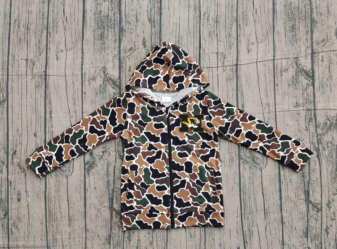 (Custom Design Preorder MOQ 5 Each Item) Team's Missouri Tigers Brown Camo Print Kids Fall Zipper Hoodie Jackets Top Mom and Me Matching Clothes