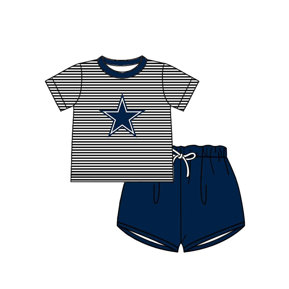 (Custom Design Preorder MOQ 5) Team's Cowboys Top Navy Shorts Boys Summer Clothes Set