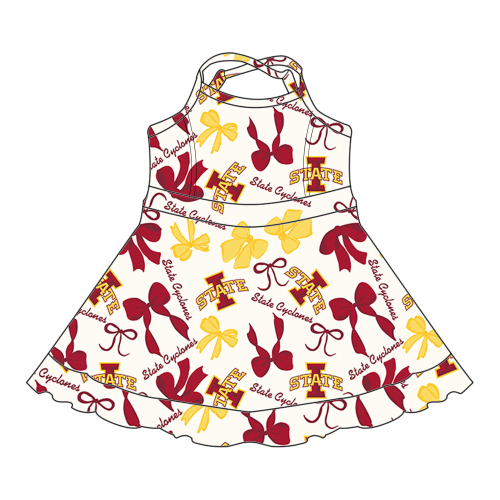 (Custom Design Preorder MOQ 5 Each Color) Team's STATE Bows Print Girls Summer Clothes Sisters Matching Wear