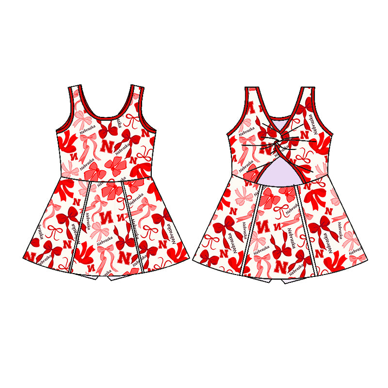 (Custom Design Preorder MOQ 5 Each Color) Team's Nebraska Bows Print Girls Summer Clothes Sisters Matching Wear