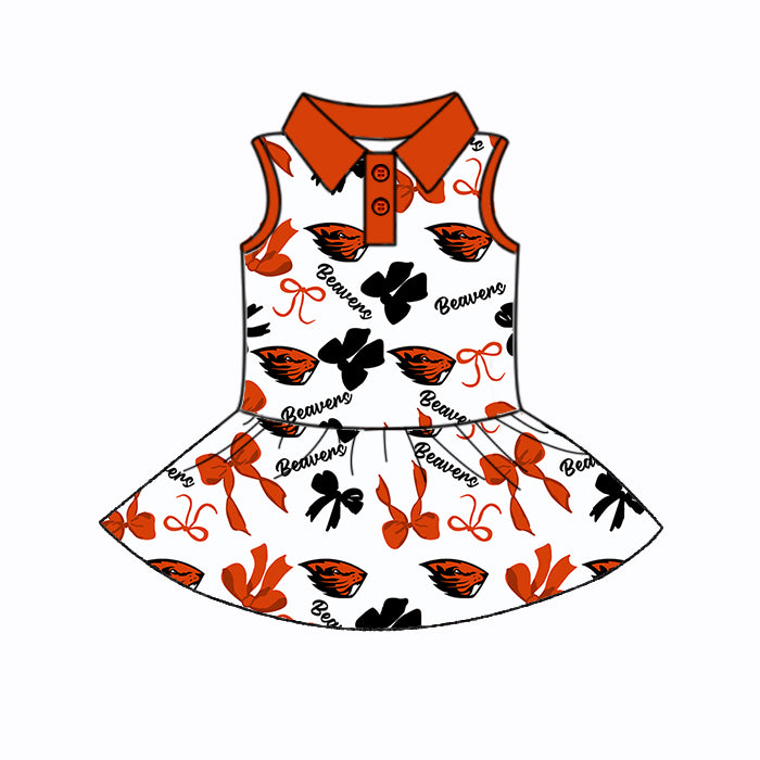 (Custom Design Preorder MOQ 5 Each Color) Team's Oregon State Beavers Bows Print Girls Summer Clothes Sisters Matching Wear