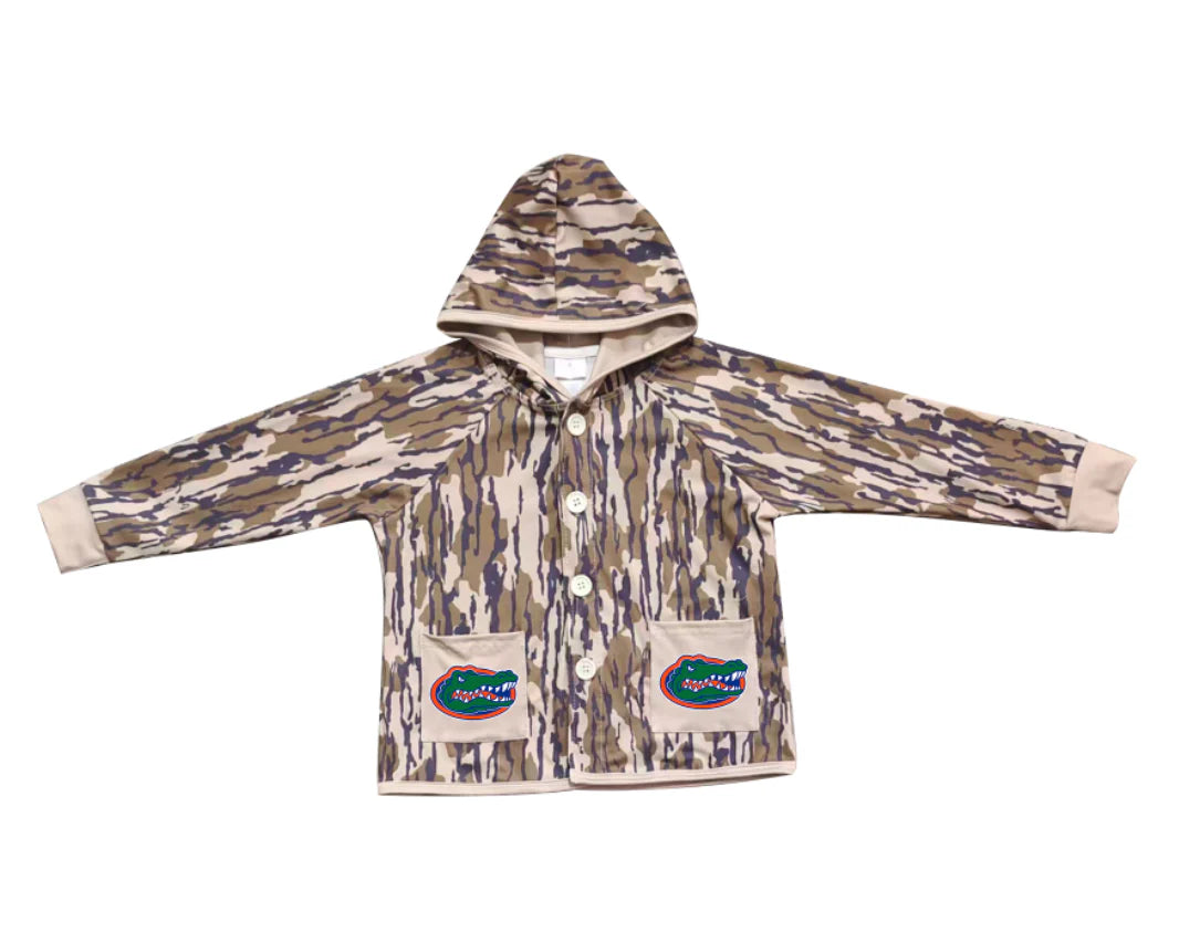 (Custom Design Preorder MOQ 5 Each Item) Team's Florida Camo Print Pockets Buttons Kids Fall Hoodie Jackets Top Mom and Me Matching Clothes