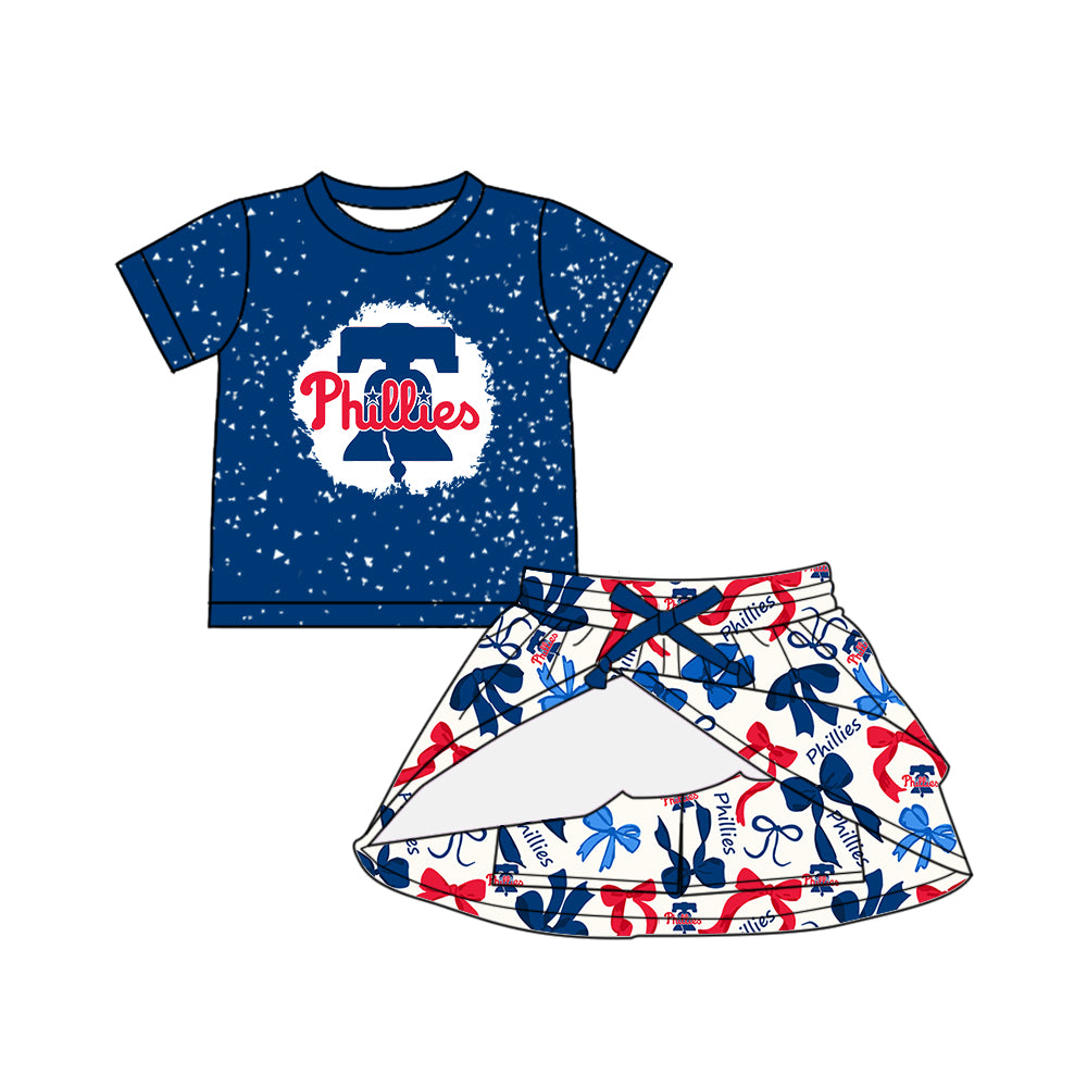 (Custom Design Preorder MOQ 5 Each Color) Team's PHILLIES Bows Print Girls Summer Clothes Sisters Matching Wear