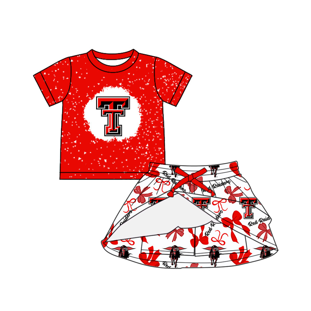 (Custom Design Preorder MOQ 5 Each Color) Team's Texas Tech Red Raiders Bows Print Girls Summer Clothes Sisters Matching Wear