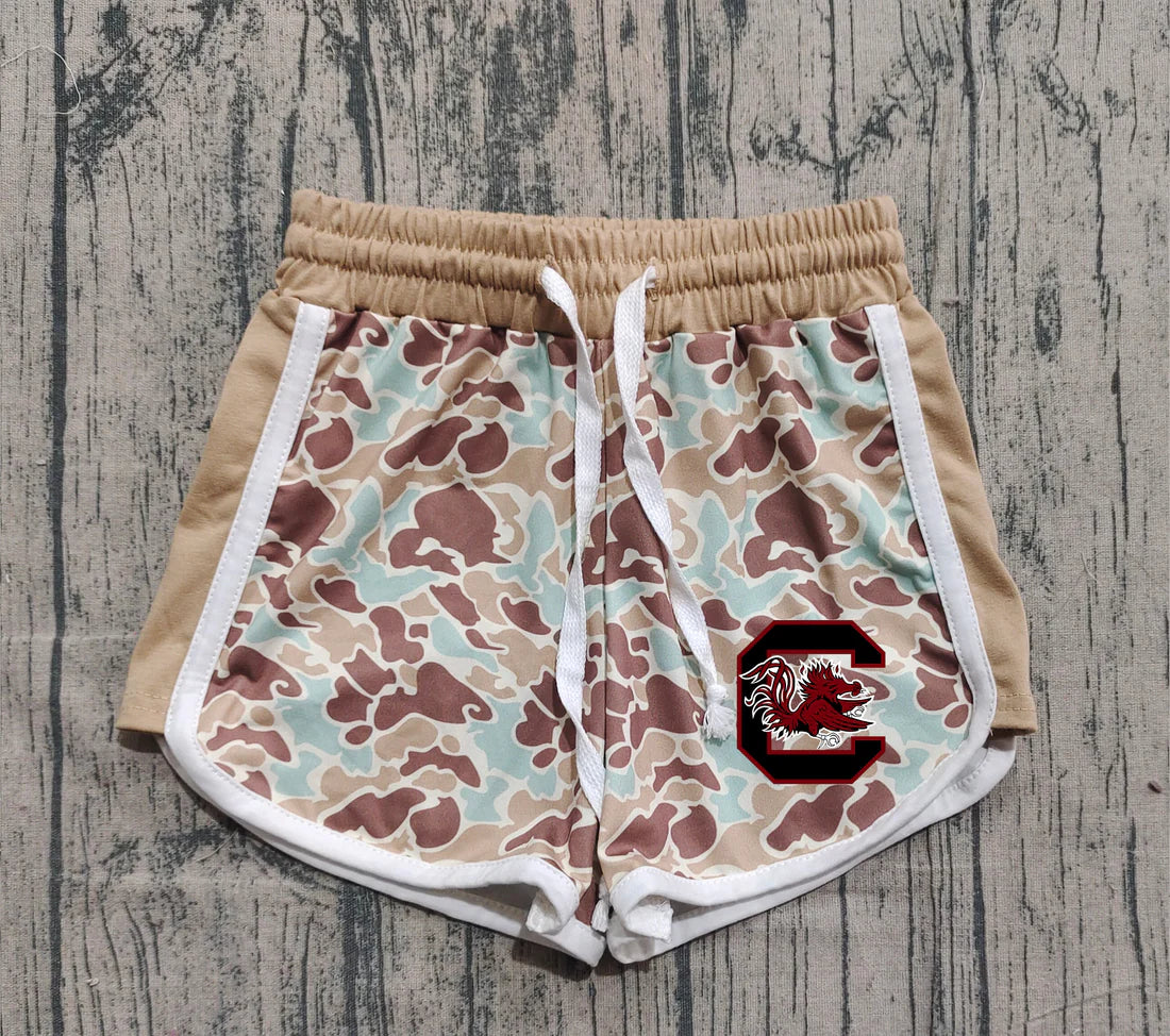 (Custom Design Preorder MOQ 5 Each Item) Team's Gamecock Blue Camo Print Summer Bottom Shorts Mom and Me Matching Clothes