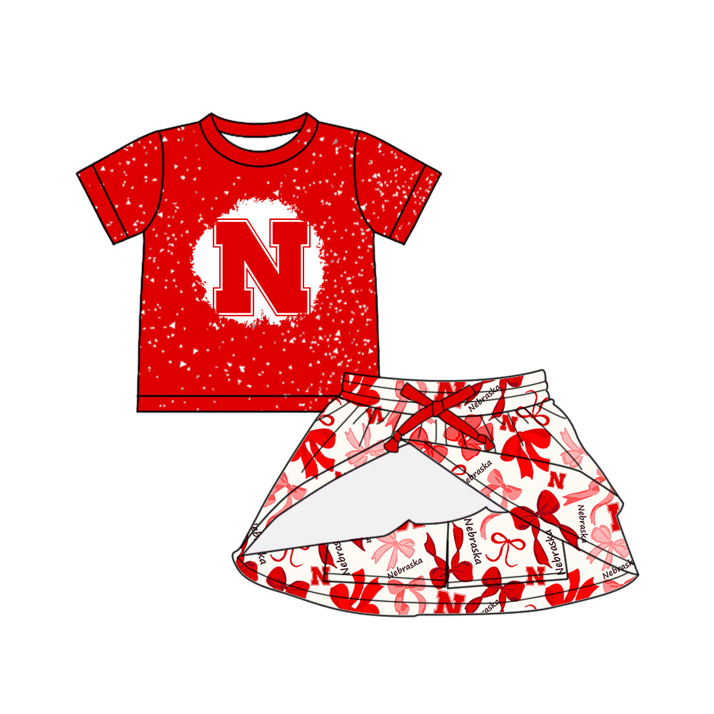 (Custom Design Preorder MOQ 5 Each Color) Team's Nebraska Bows Print Girls Summer Clothes Sisters Matching Wear