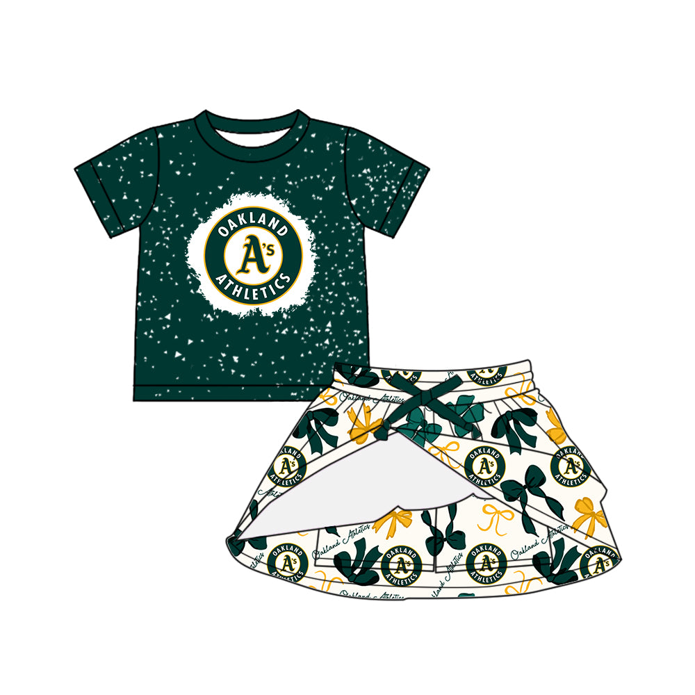 (Custom Design Preorder MOQ 5 Each Color) Team's OAKLAND ATHLETICS Bows Print Girls Summer Clothes Sisters Matching Wear