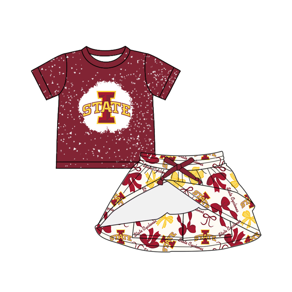 (Custom Design Preorder MOQ 5 Each Color) Team's STATE Bows Print Girls Summer Clothes Sisters Matching Wear