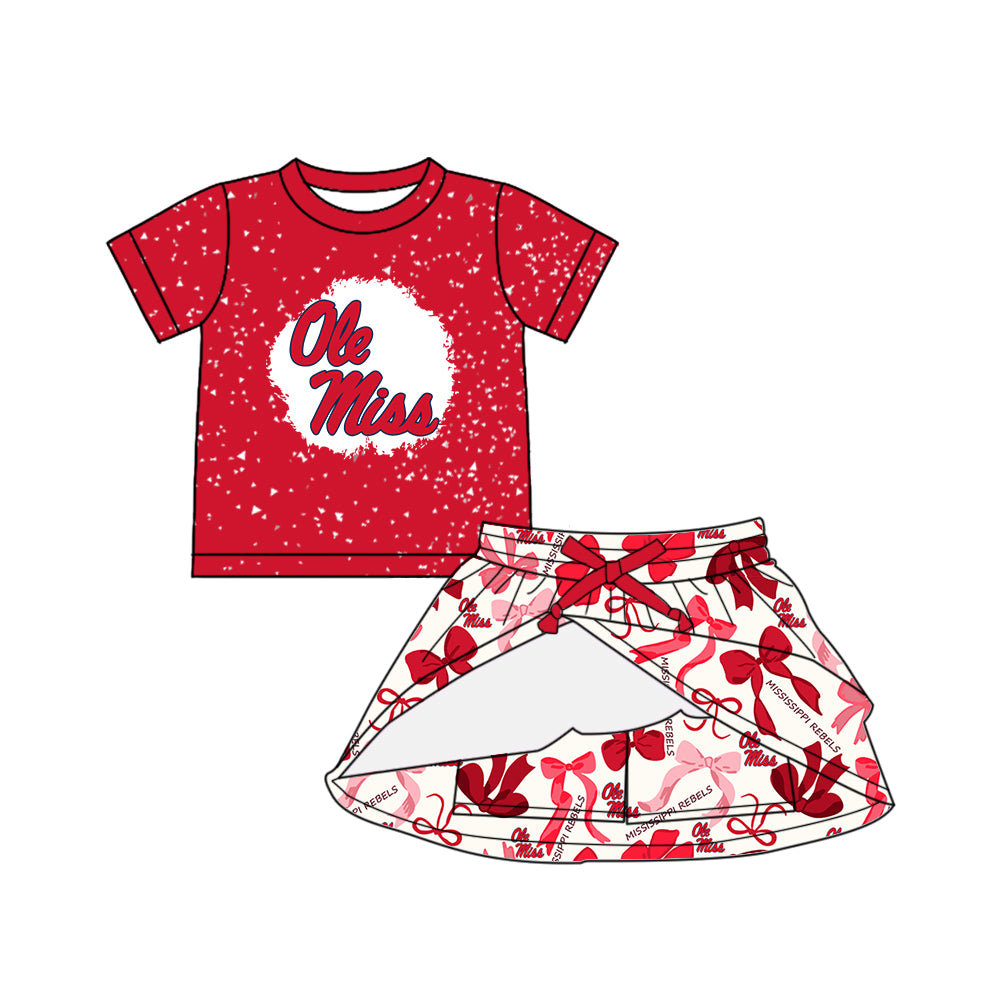 (Custom Design Preorder MOQ 5 Each Color) Team's OLE MISS Bows Print Girls Summer Clothes Sisters Matching Wear