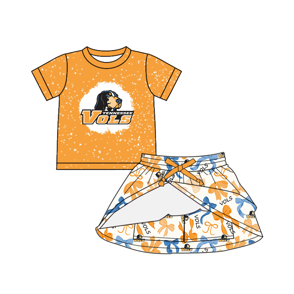 (Custom Design Preorder MOQ 5 Each Color) Team's TENNESSEE Bows Print Girls Summer Clothes Sisters Matching Wear