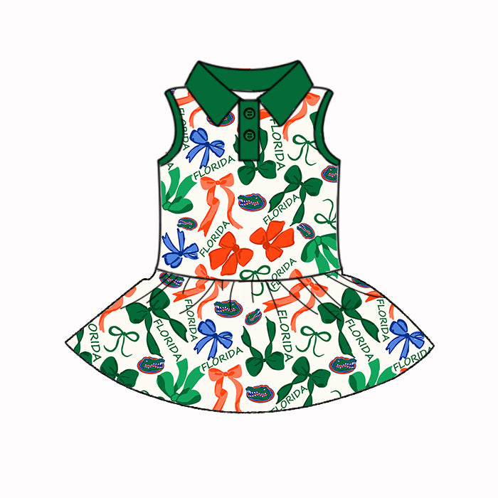 (Custom Design Preorder MOQ 5 Each Color) Team's FLORIDA Bows Print Girls Summer Clothes Sisters Matching Wear