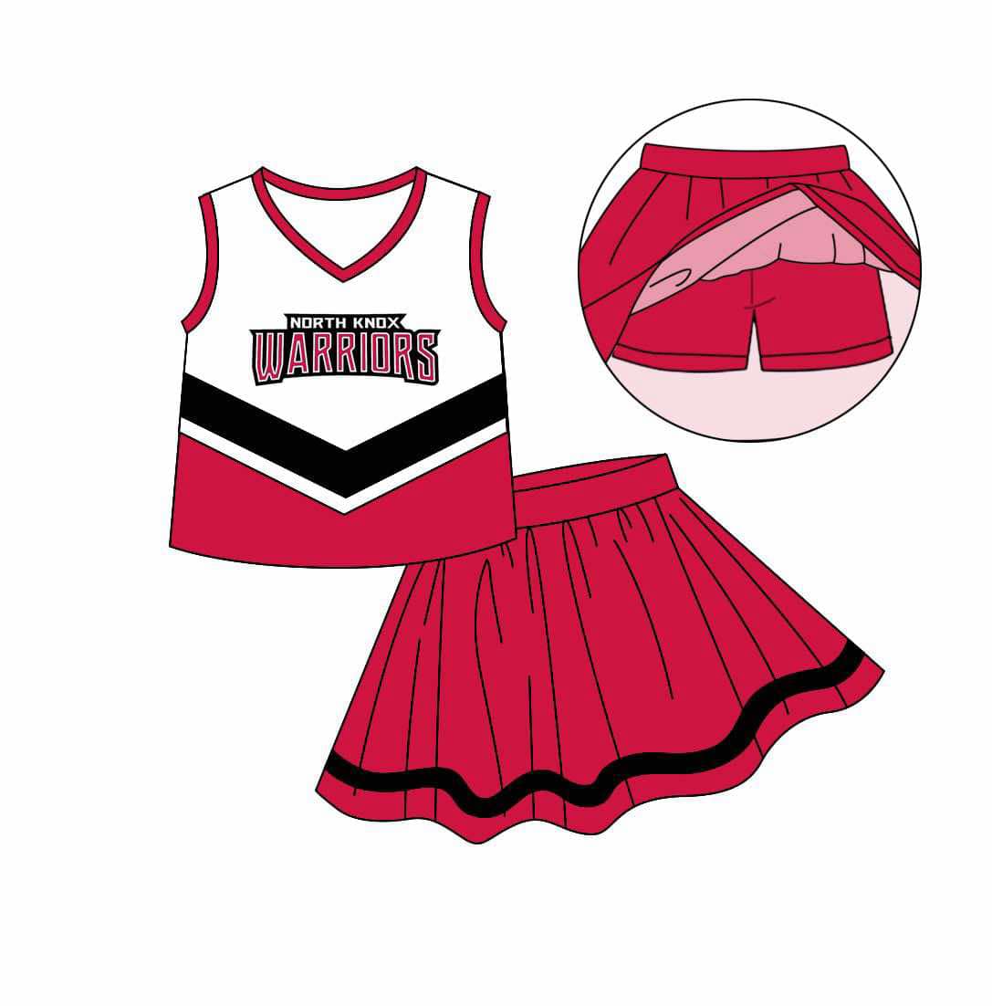 (Custom Design Preorder MOQ 5) Team's WARRIORS Red Print Skirts Shorts Girls Summer Clothes Set
