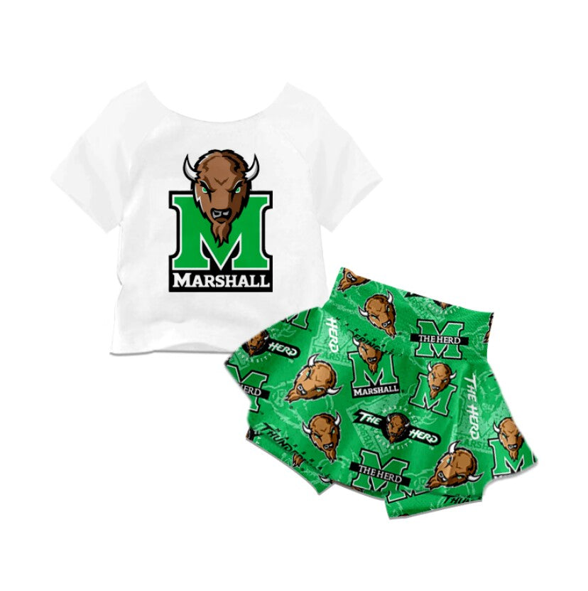 (Custom Design Preorder MOQ 5) Team's MARSHALL Print Skirts With Shorts Girls Summer Clothes Set