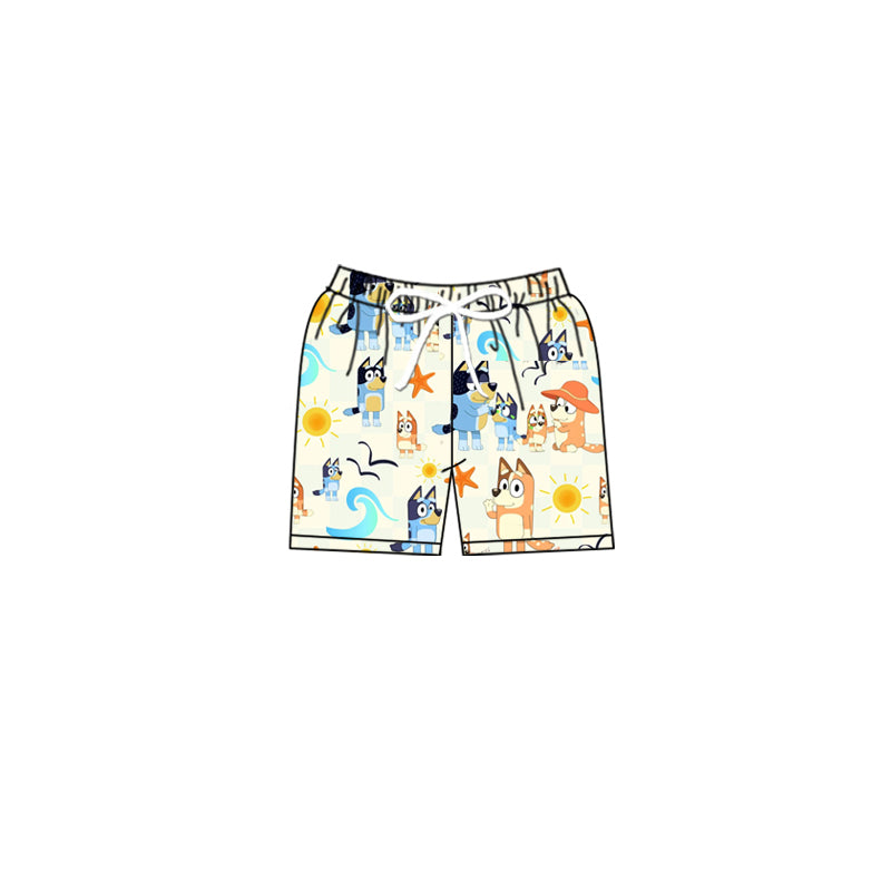 (Custom Design Preorder MOQ 5) Cartoon Dog Print Boys Swim Trunks