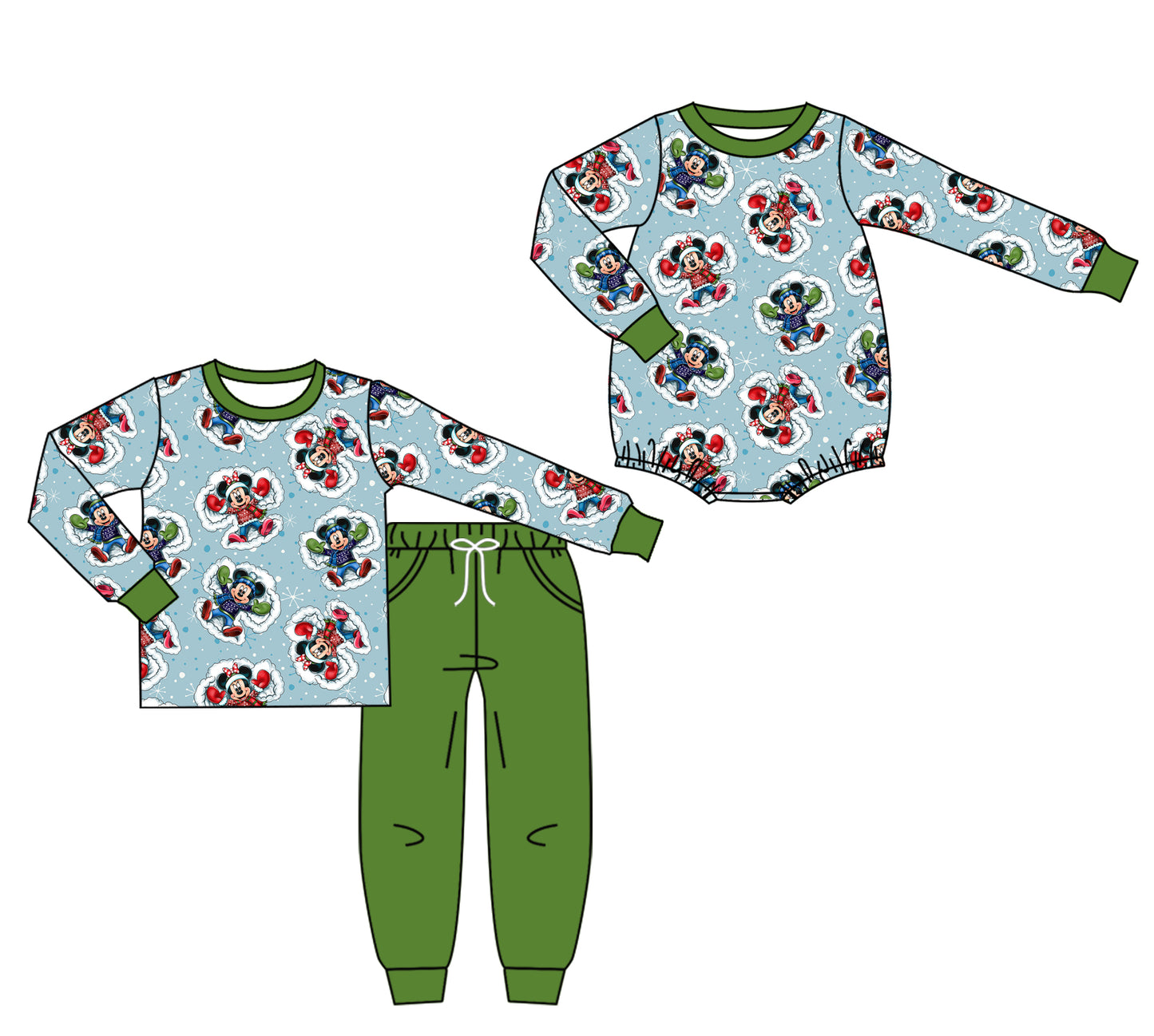 7.16(Custom Design Preorder MOQ 5 Each Design) Cartoon Mouse Print Boys Christmas Matching Clothes Brothers Wear