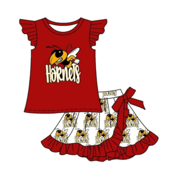 (Custom Design Preorder MOQ 5) Team's Bee HORNETS Print Skirts Shorts Girls Summer Clothes Set