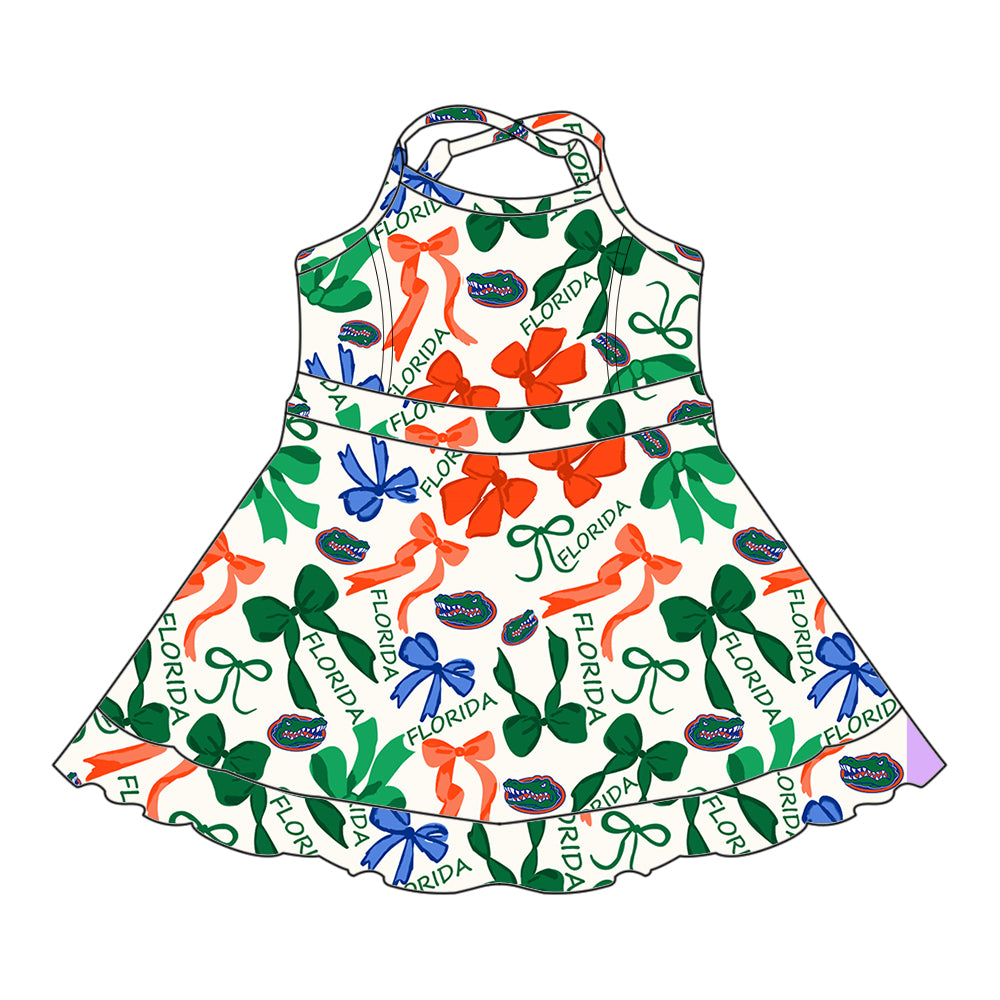 (Custom Design Preorder MOQ 5 Each Color) Team's FLORIDA Bows Print Girls Summer Clothes Sisters Matching Wear