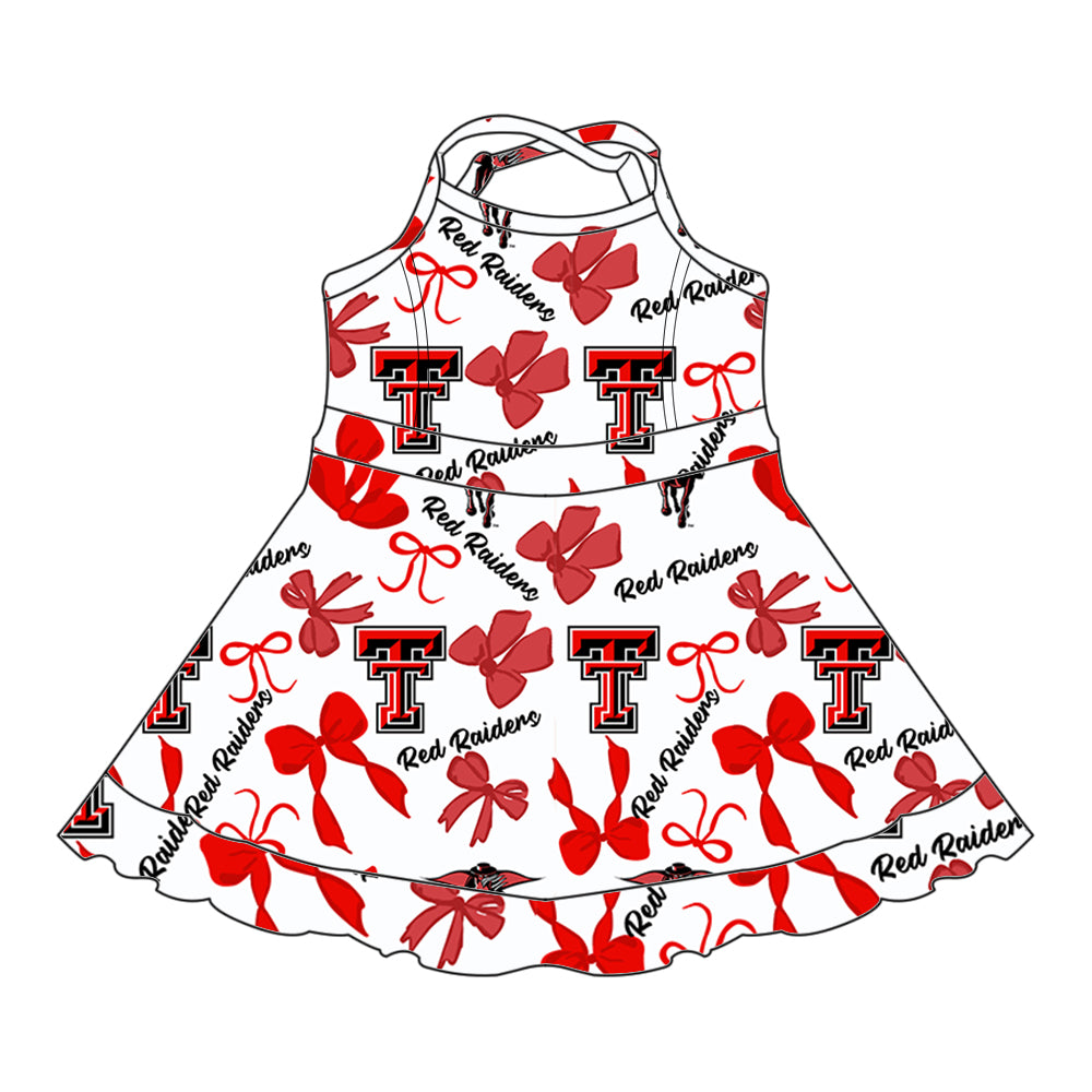 (Custom Design Preorder MOQ 5 Each Color) Team's Texas Tech Red Raiders Bows Print Girls Summer Clothes Sisters Matching Wear