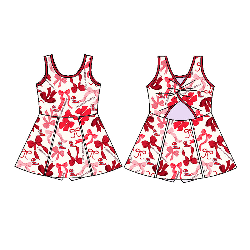(Custom Design Preorder MOQ 5 Each Color) Team's OLE MISS Bows Print Girls Summer Clothes Sisters Matching Wear